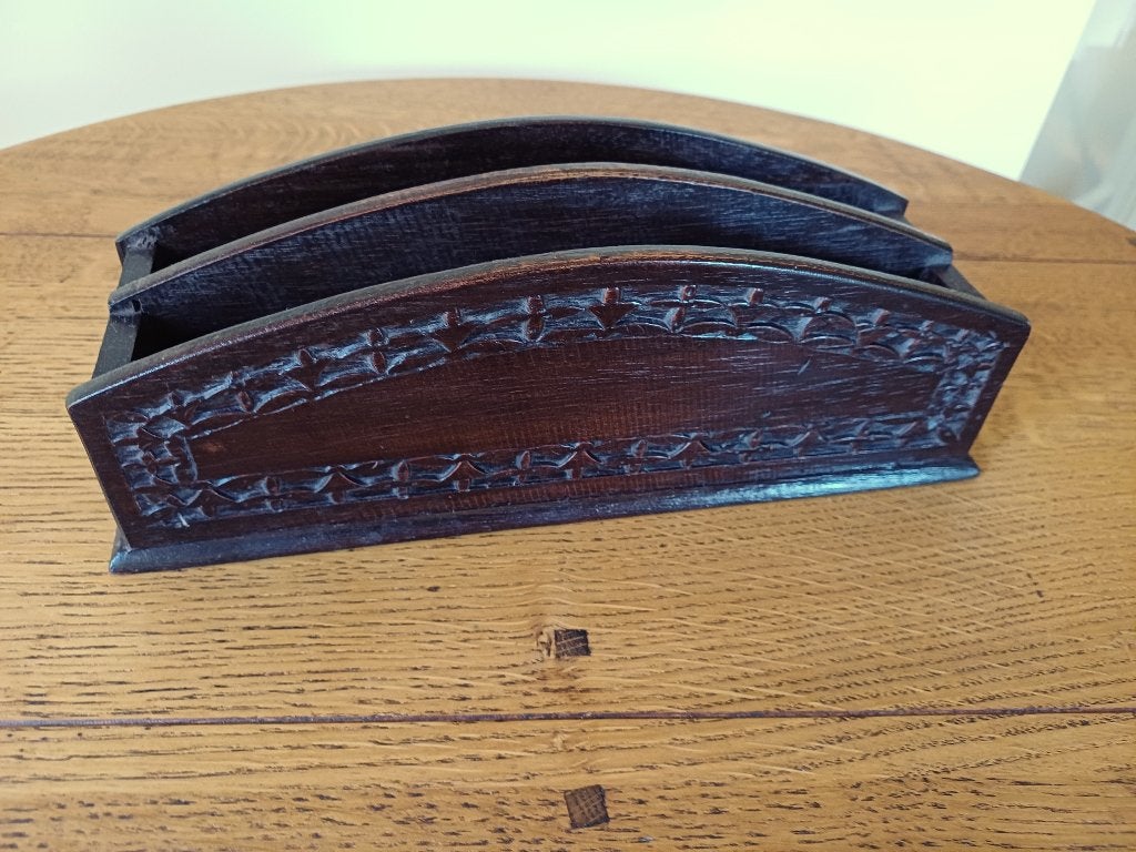 Vintage handgesneden houten brievenhouder uit Java, Diversen, Ophalen of Verzenden, Gebruikt