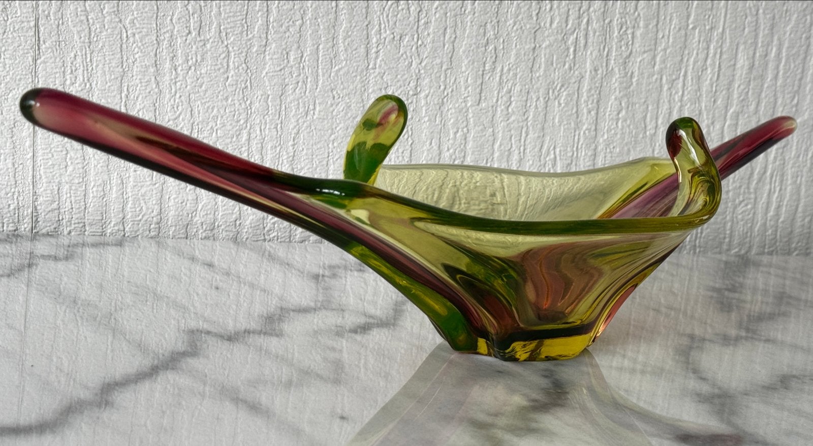 Vintage Murano glazen schaal, geel, rood, groen, jaren '60, Antiek en Kunst, Ophalen