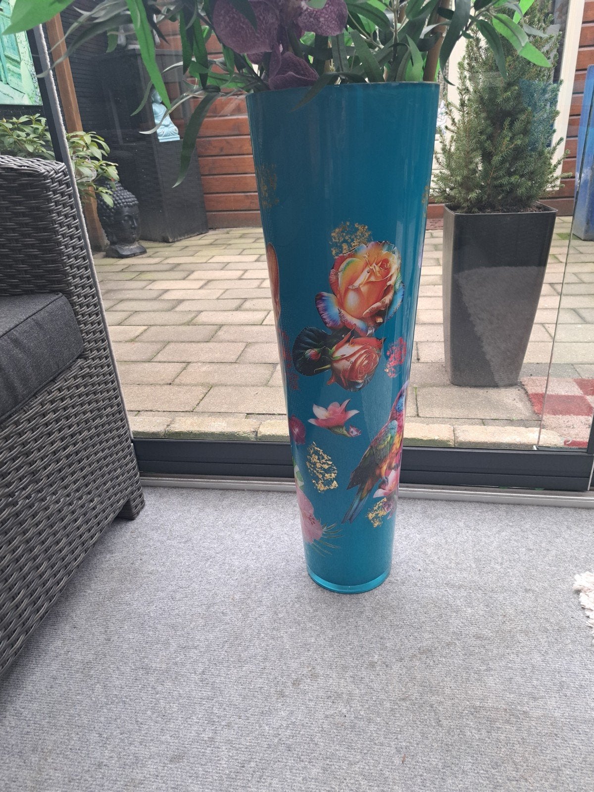 Grote decoratieve vaas met unieke print - 60 cm hoog, Huis en Inrichting, Ophalen, Overige materialen, Gebruikt, Meerkleurig