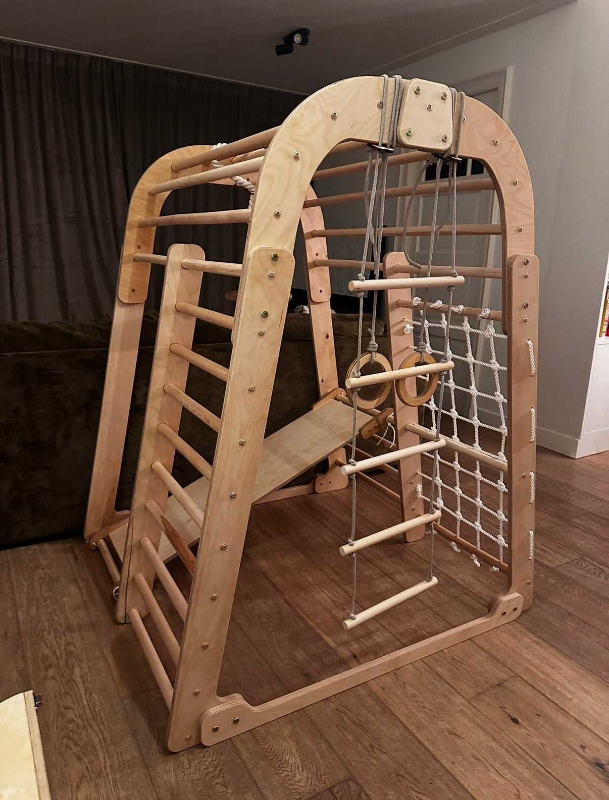Houten Indoor Klimtoestel/Jungle Gym (6-in-1 met glijbaan), Ophalen, Zo goed als nieuw, Klimsport-accessoire