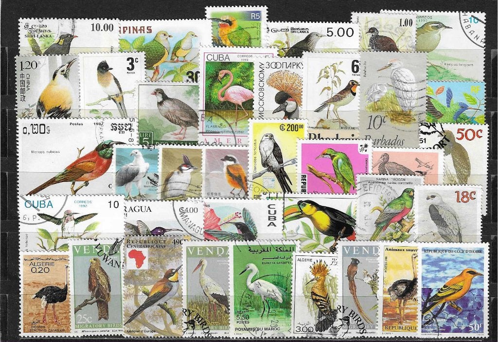 Postzegels vogels birds diverse landen, Verzenden, Gestempeld, Dier of Natuur