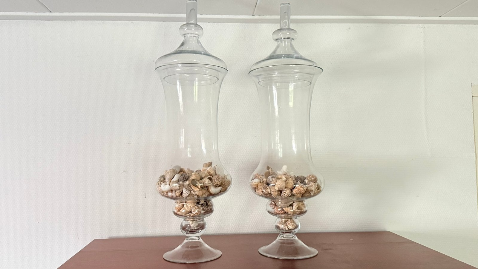 Stolp vazen glas decoratie 2 stuks, Huis en Inrichting, Glas, Ophalen, Zo goed als nieuw, Met deksel