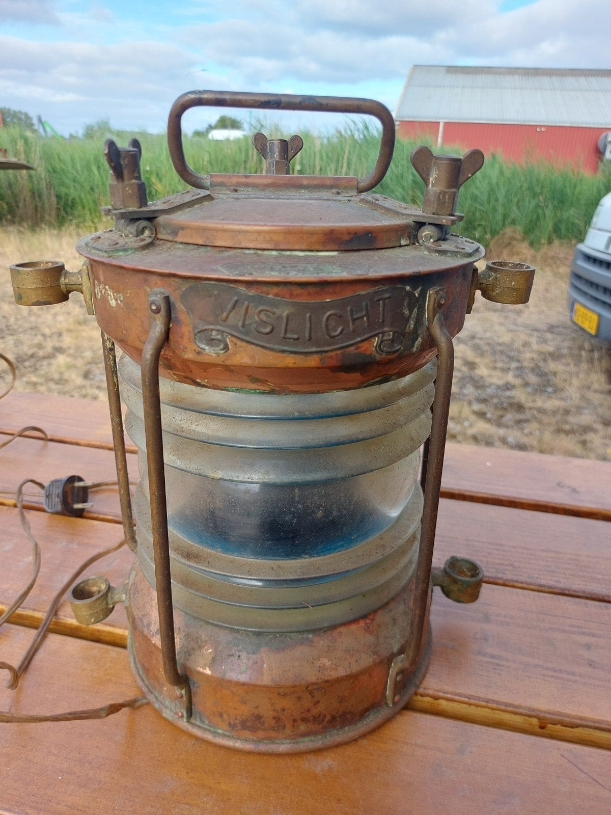 Antieke koperen vislicht scheepslamp, Ophalen of Verzenden