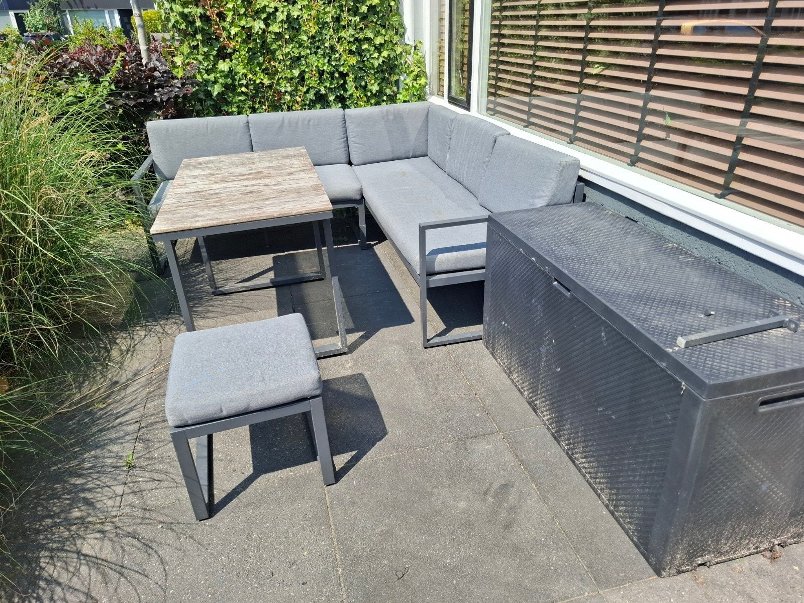 Aluminium Loungediningset 210x210 met tafel en krukjes, Ophalen of Verzenden