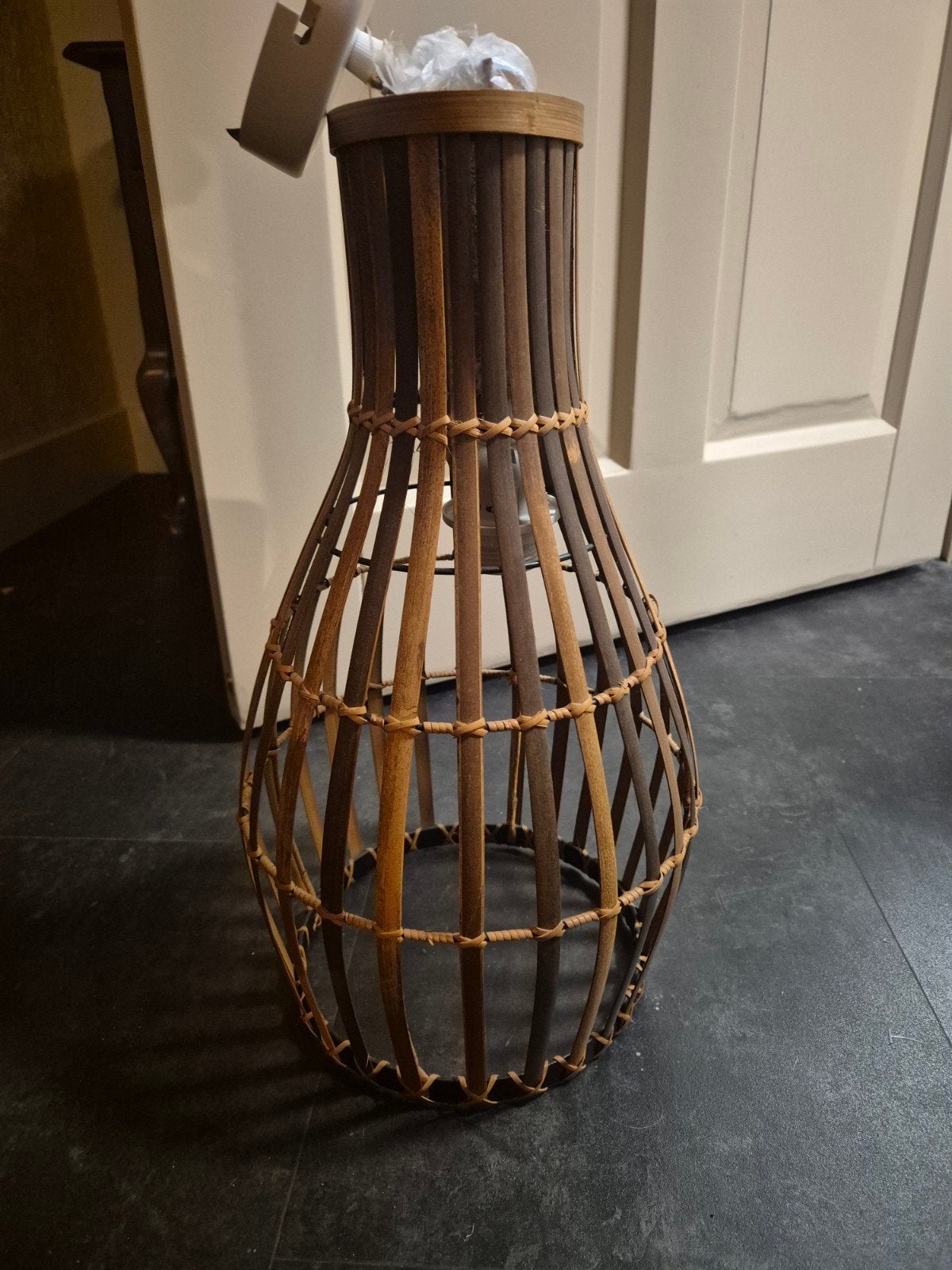bamboe lamp, Ophalen of Verzenden, Zo goed als nieuw, Rond