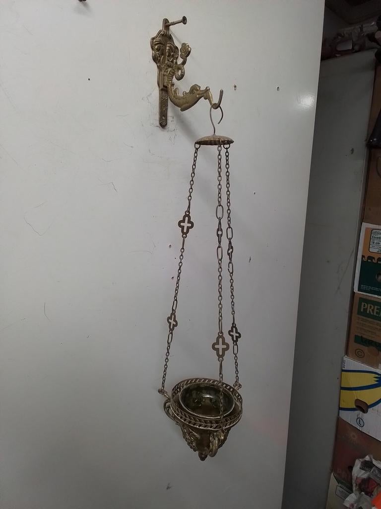 9254)  mooie Godslamp  met hanger en binnenpot, Ophalen of Verzenden