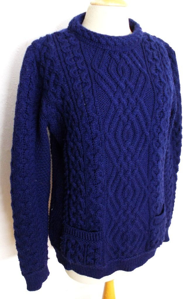 100% merino wol kabel trui van Inis crafts made in Ireland!M, Verzenden, Zo goed als nieuw, Maat 38/40 (M), Blauw