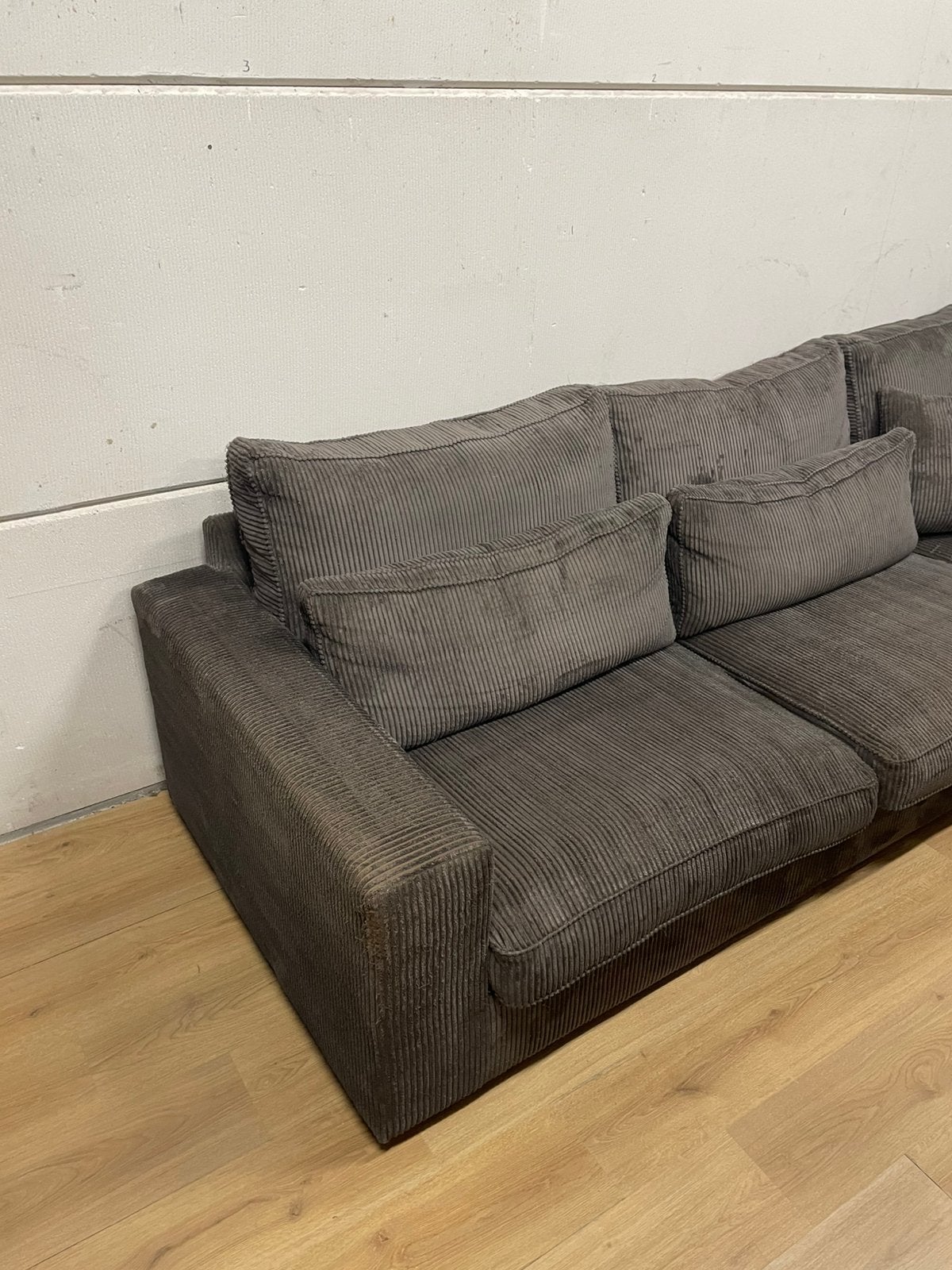 Mooie luxe taupe bruine ribstof hoekbank - GEREINIGD!!!, Ophalen, Luxe, Hoekbank, 300 cm of meer