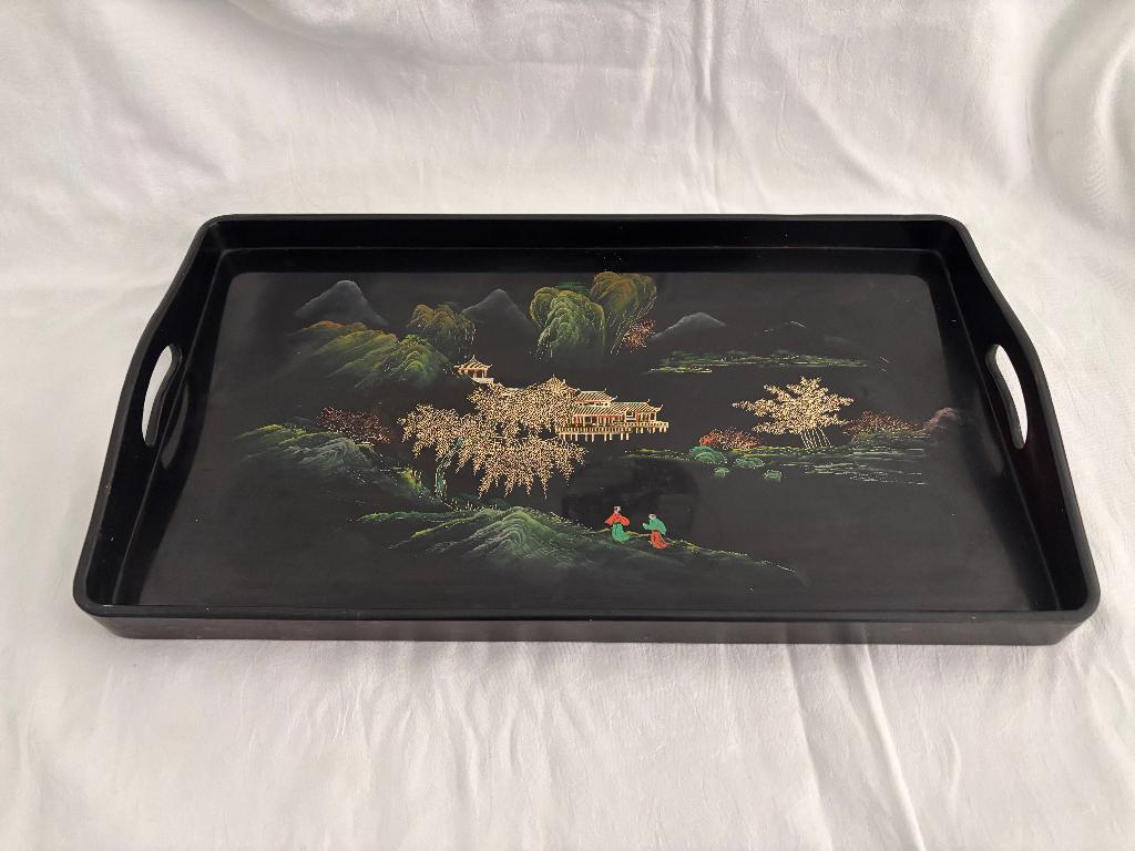 Chinees houten lakwerk dienblad beschilderd met landschap., Ophalen of Verzenden
