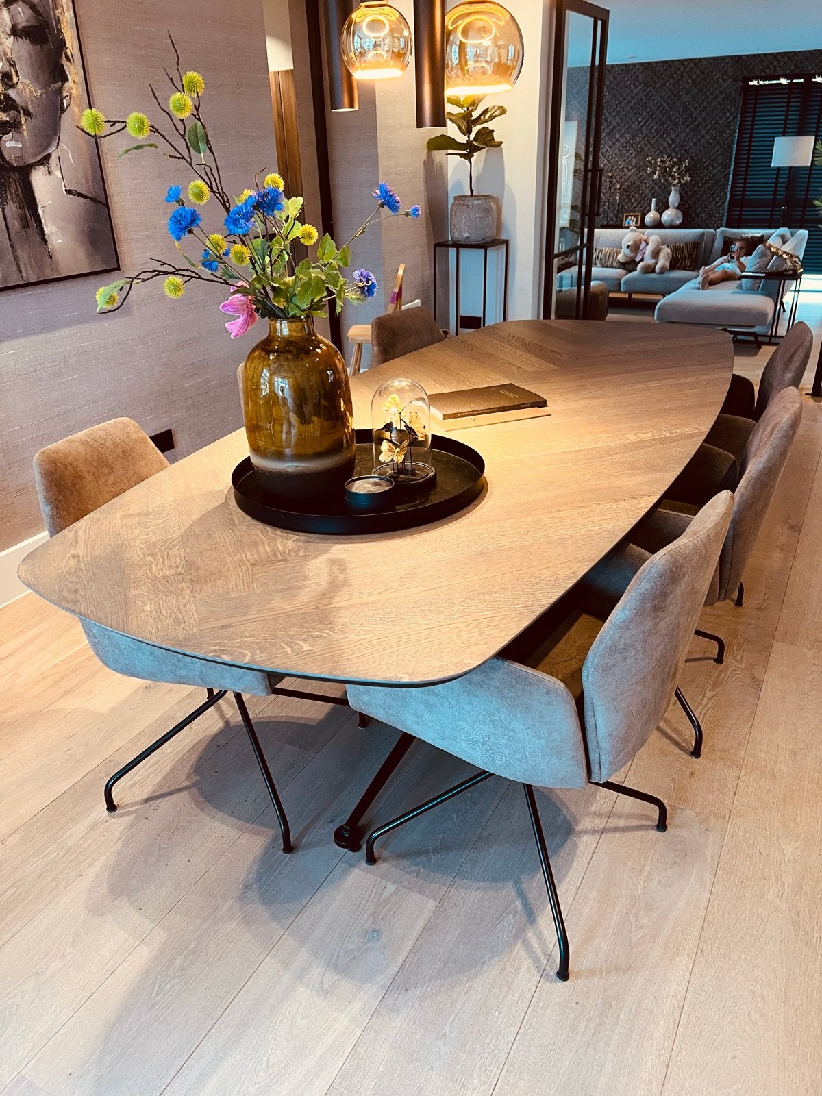 Eiken Eetkamertafel 260x110 met 6 luxe draaibare stoelen ZGA, Ophalen, 100 tot 150 cm, Eikenhout, 200 cm of meer