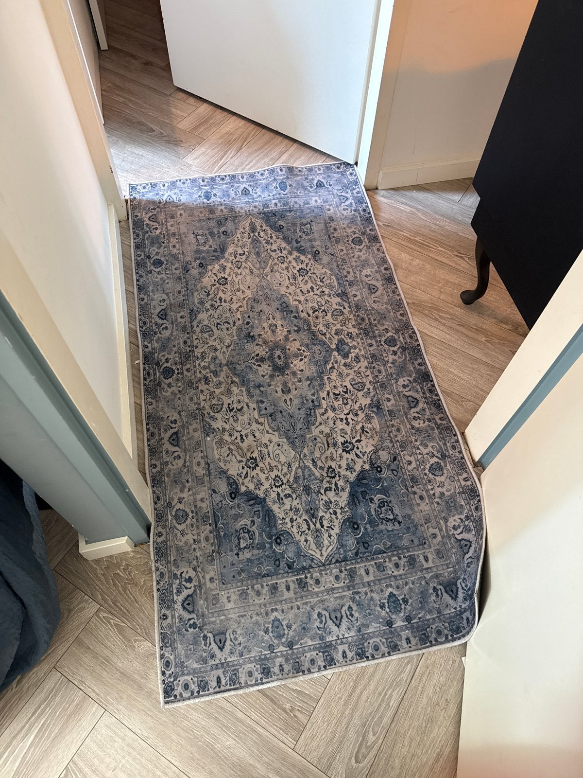Blauw vloerkleed, wasbaar, voor babykamer of hal, Ophalen, Gebruikt, 100 tot 150 cm, Blauw