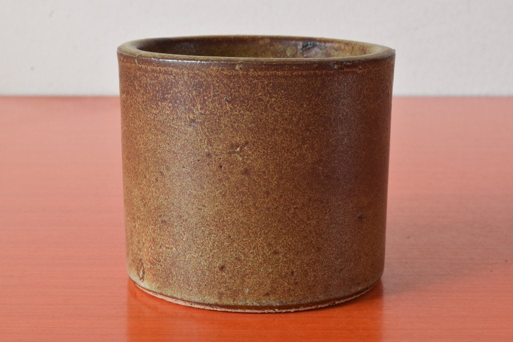 Retro vintage cilindrische jaren 70 stoneware bloempot, Ophalen of Verzenden