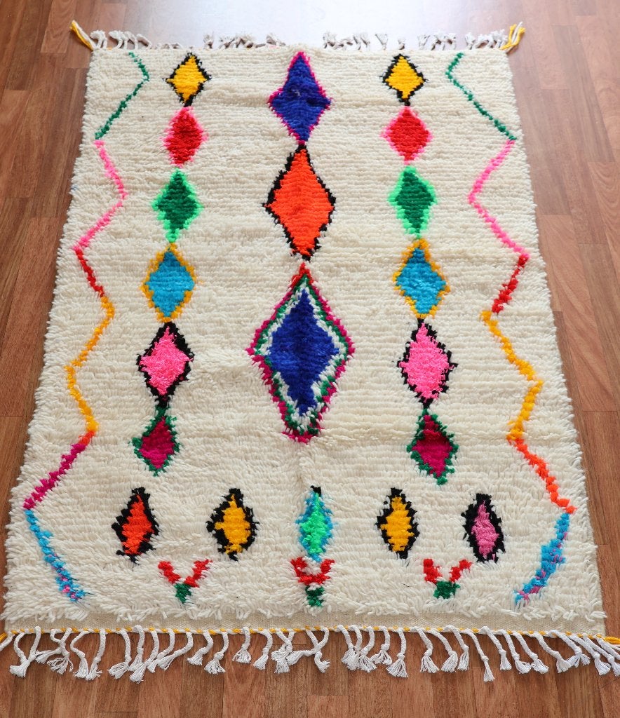 Tapis berbère marocain laine artisanal 147x95cm, fait main, 100 tot 150 cm, Verzenden, Geel, Nieuw