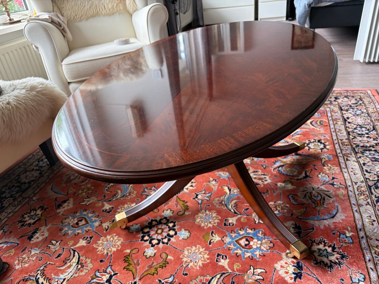 Ovale Salontafel Mahoniehout met Messing Details, Ophalen of Verzenden