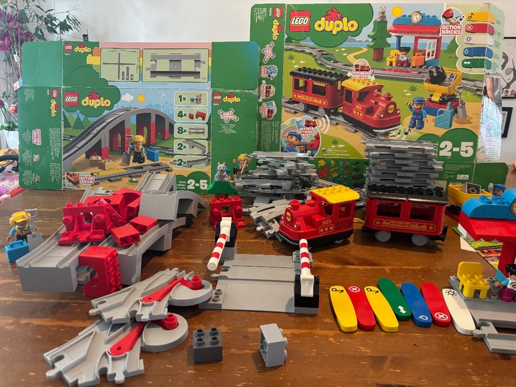 Lego Duplo complete treinset 10874 + brug 10872, Gebruikt, Overige thema's, Ophalen of Verzenden, Duplo
