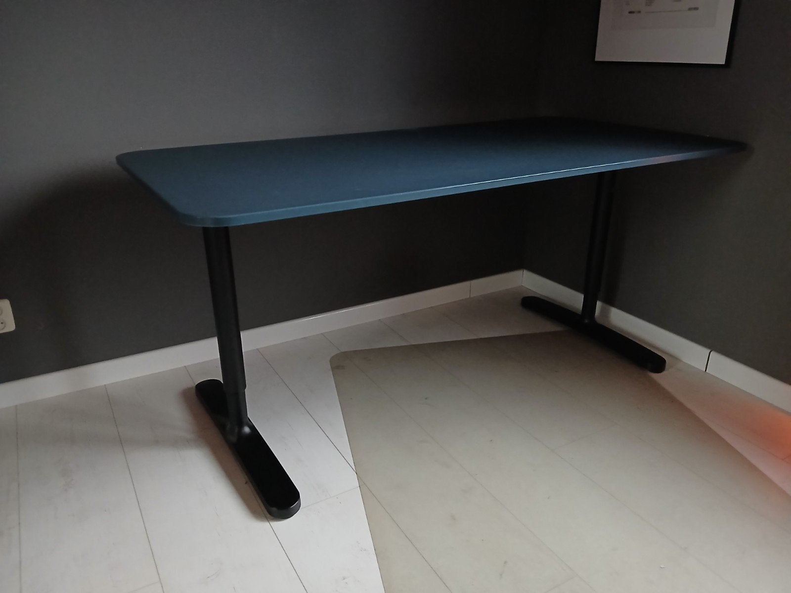 Ikea bureau 80 x 160 blauw blad zwarte poten, Huis en Inrichting, Bureaus, Demontabel, Gebruikt, 180 cm, Spaanplaat of MDF