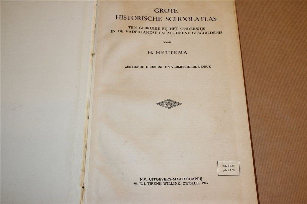 Grote Historische Schoolatlas [1947] — Hettema — 38 Krtn, Boeken, Atlassen en Landkaarten, Gelezen, Ophalen of Verzenden, Landkaart