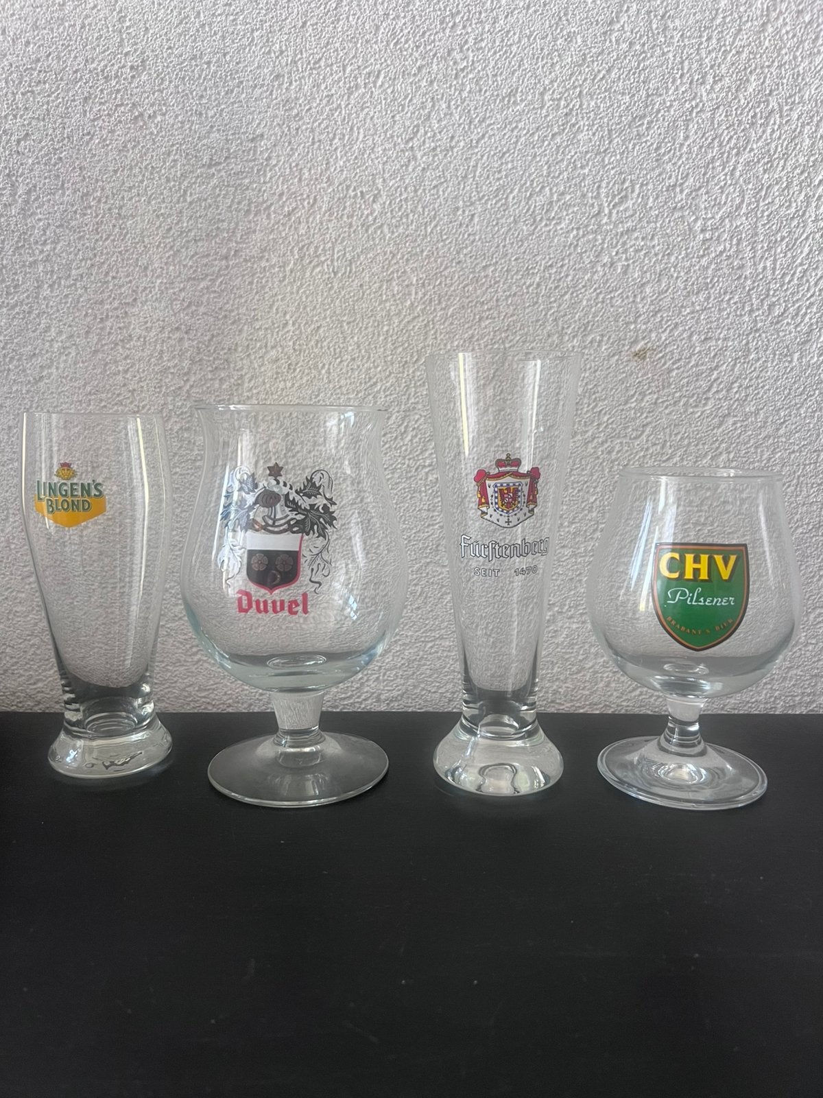 Bierglazen: Lingen's Blond, Duvel, Fürstenberg, CHV Pilsener, Verzamelen, Ophalen of Verzenden, Nieuw, Glas of Glazen