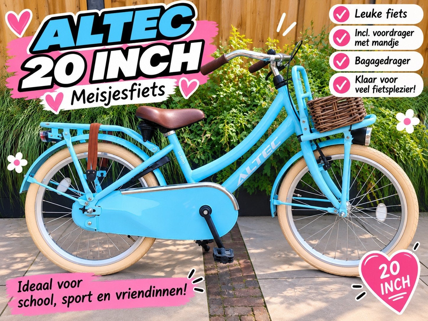Leuke Altec 20 inch lichtblauwe  meisjesfiets met mandje., Fietsen en Brommers, Ophalen, Terugtraprem, Altec, Gebruikt