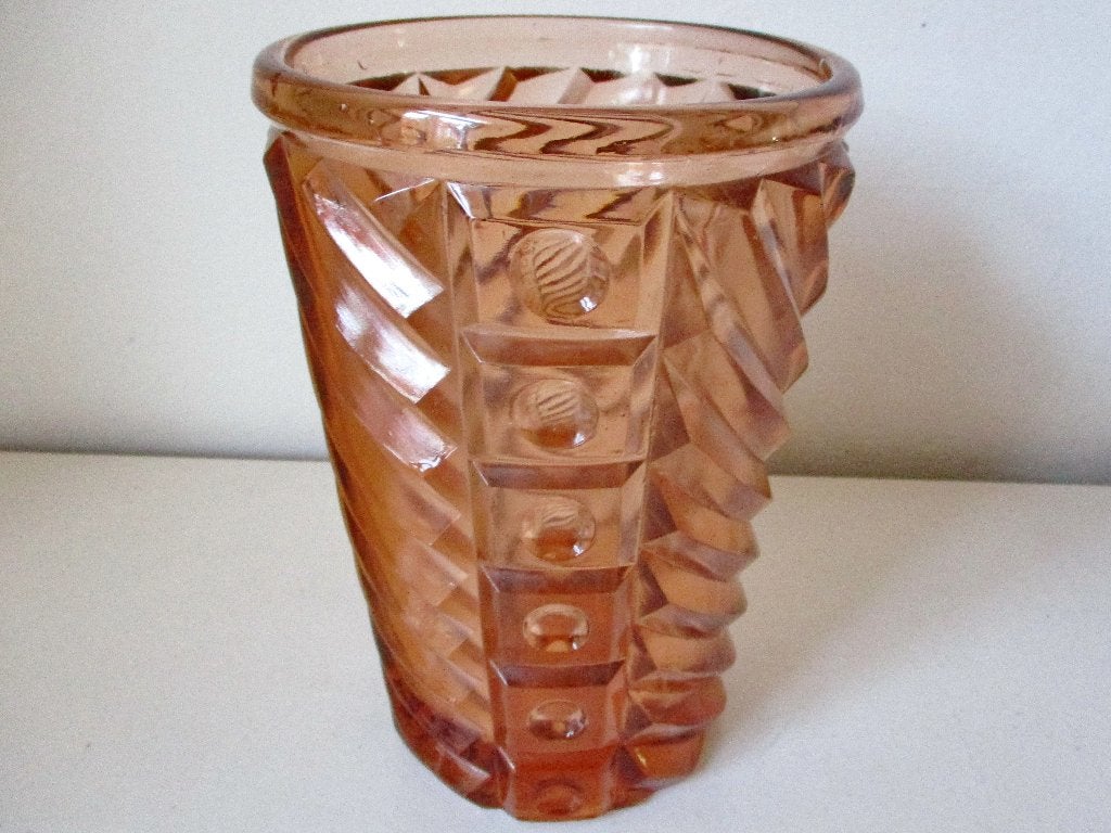 Vintage roze geslepen zware glazen vaas vase fifties, Ophalen of Verzenden