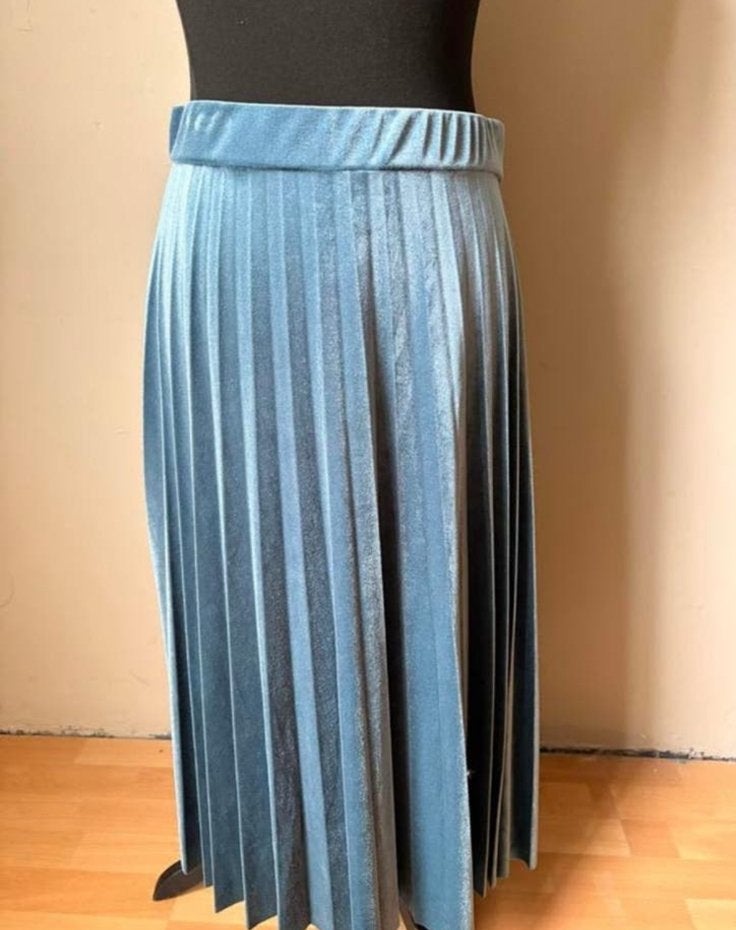 Scapa Flow Velvet Plissérok | Staalblauw | Maat L (40/42), Kleding | Dames, Ophalen of Verzenden, Zo goed als nieuw, Maat 42/44 (L)