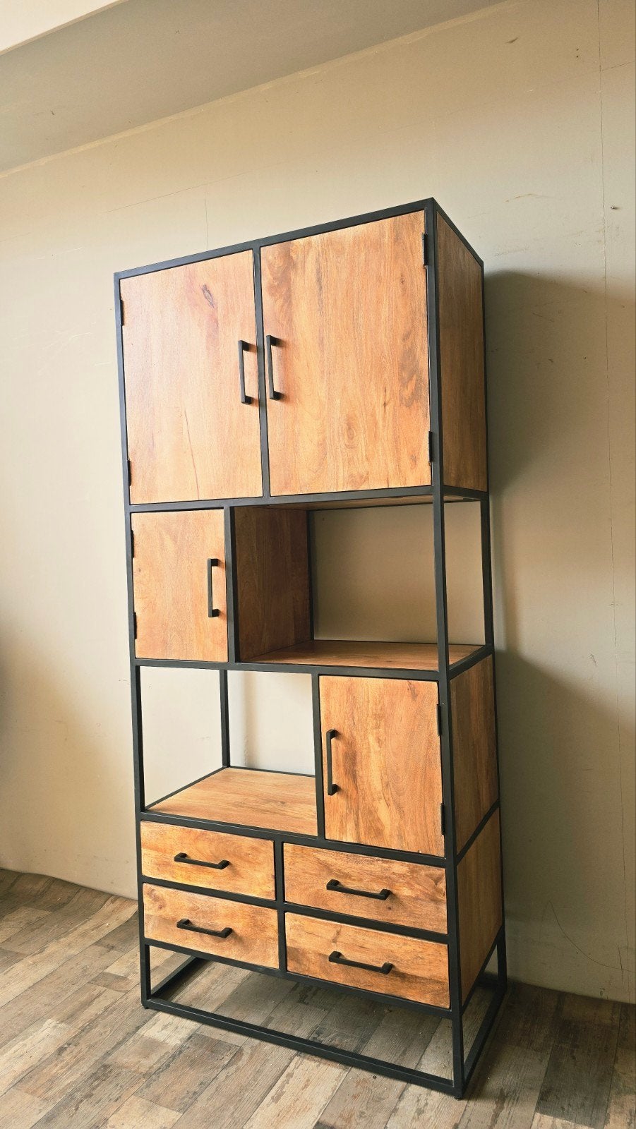 Industriele Wandkast Mango Hout Nieuw, Huis en Inrichting, 200 cm of meer, Ophalen of Verzenden, Minder dan 150 cm, 25 tot 50 cm