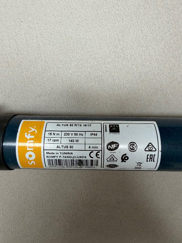 Somfy rolluik motor, Ophalen, Gebruikt, Minder dan 100 cm, Wit