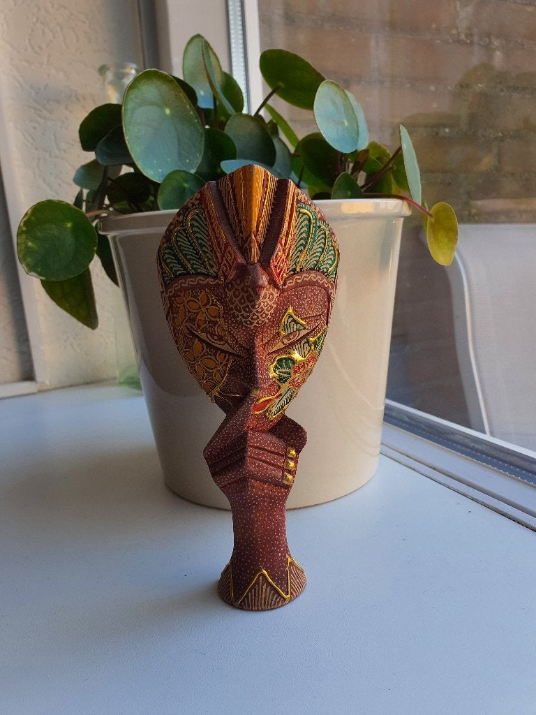 Handgesneden Javaans Masker Beeld Hout 18 cm, Ophalen of Verzenden