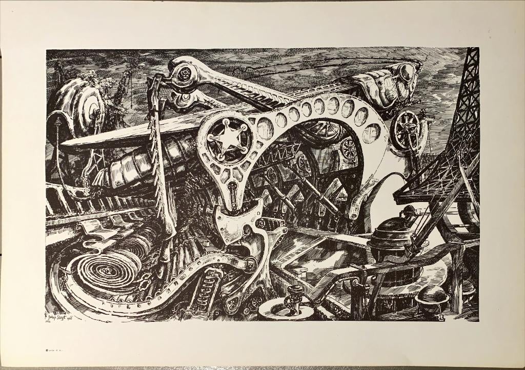OffsetPrint - Surrealistisch Futuristisch - Jakop Slegt, Antiek en Kunst, Kunst | Etsen en Gravures, Architectuur, Ophalen of Verzenden