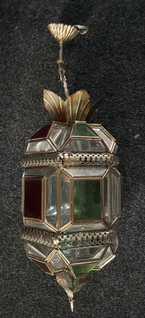 Vintage Hanglamp met Gekleurd Glas in lood, Ophalen