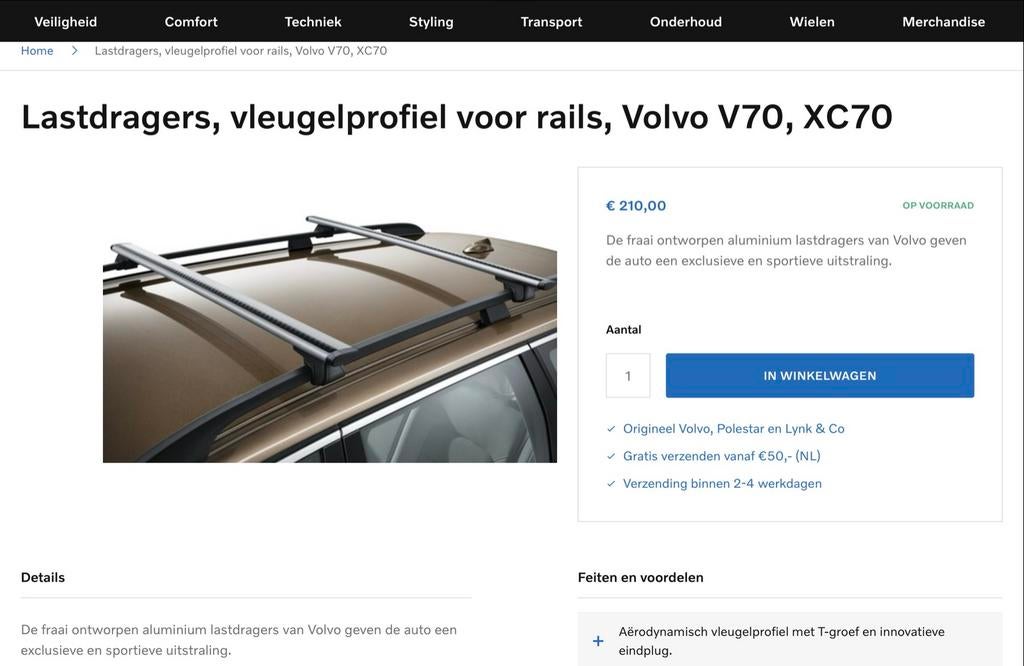 Lastdragers vleugelprofiel voor Volvo V70, Auto diversen, Ophalen, Gebruikt