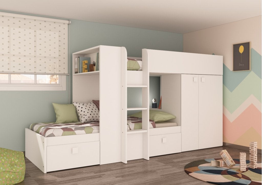 Maxim Multifunctioneel Stapelbed - 90x200 - Volledig Wit, Niet ingevuld, Niet ingevuld, Niet ingevuld