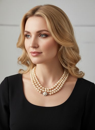 Elegante parelketting met zilveren slot, 144 cm