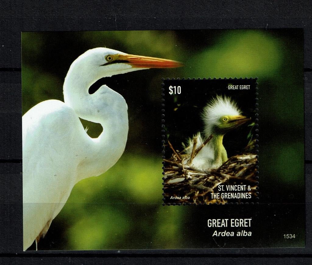 ST VINCENT 2015 PF BLOK REIGERS HERON VOGELS BIRDS 3, Ophalen of Verzenden, Postfris, Dier of Natuur