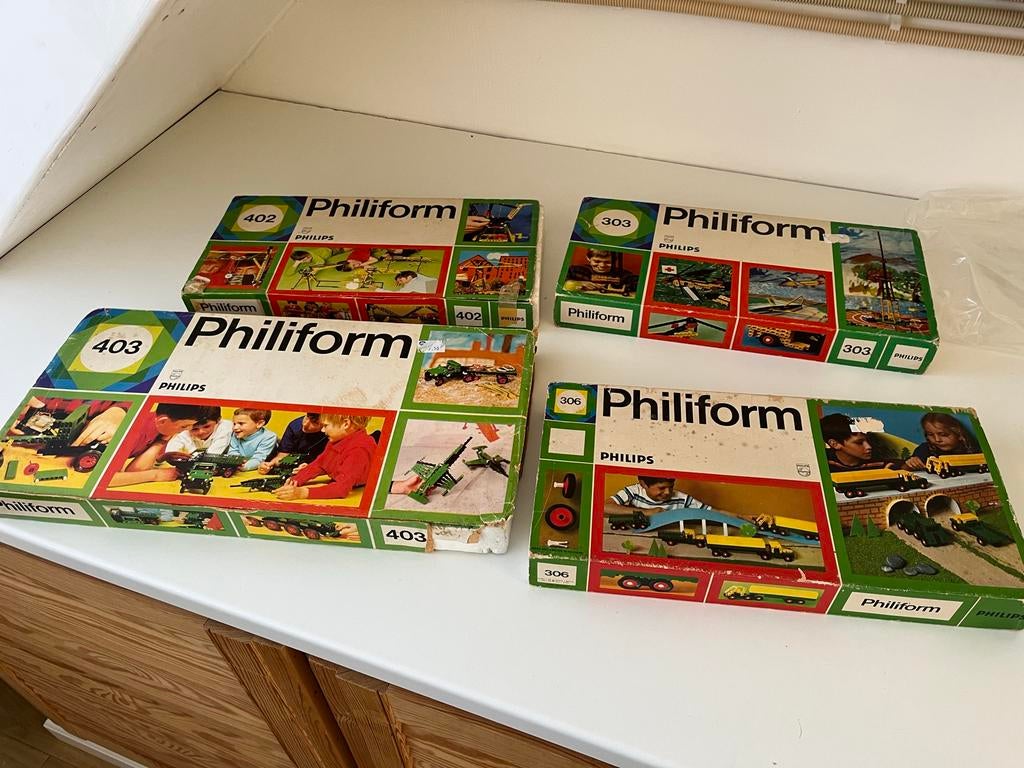 Vintage Philips Philiform Bouwdozen 306, 402, 403, 303, Kinderen en Baby's, Speelgoed | Bouwstenen, Gebruikt, Overige merken, Ophalen of Verzenden