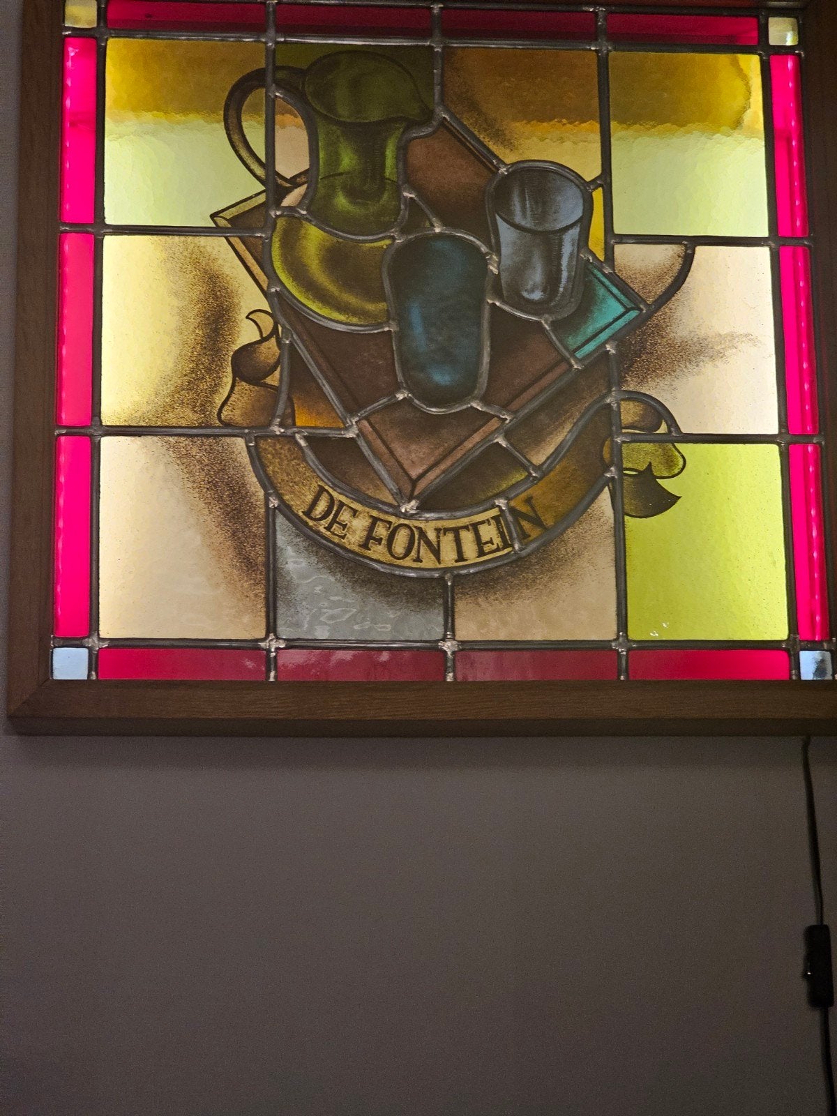 Uniek gebrandschilderd glas-in-lood paneel 'de Fontein', Ophalen, Gebruikt, Meerkleurig, Klassiek