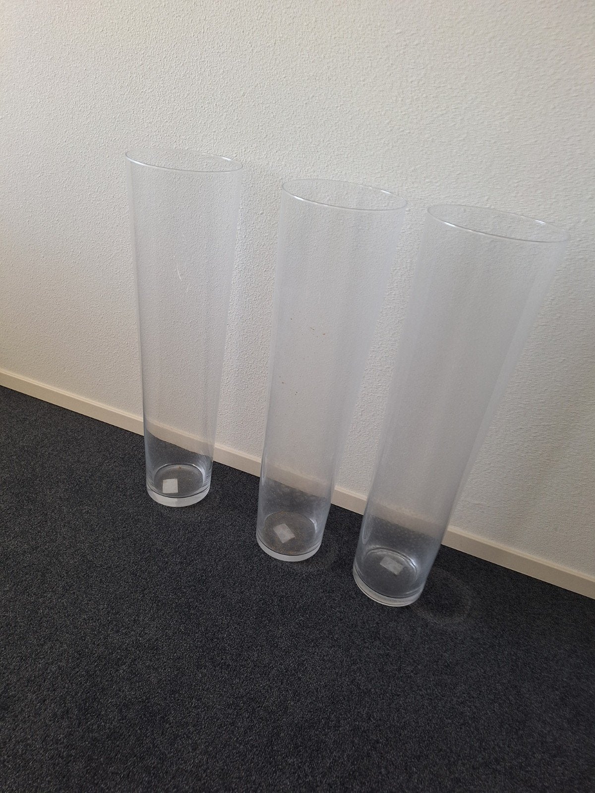 Set van 3 hoge glazen vazen/cilinders, Huis en Inrichting, Woonaccessoires | Vazen, Ophalen, Gebruikt, Overige kleuren, 50 tot 75 cm
