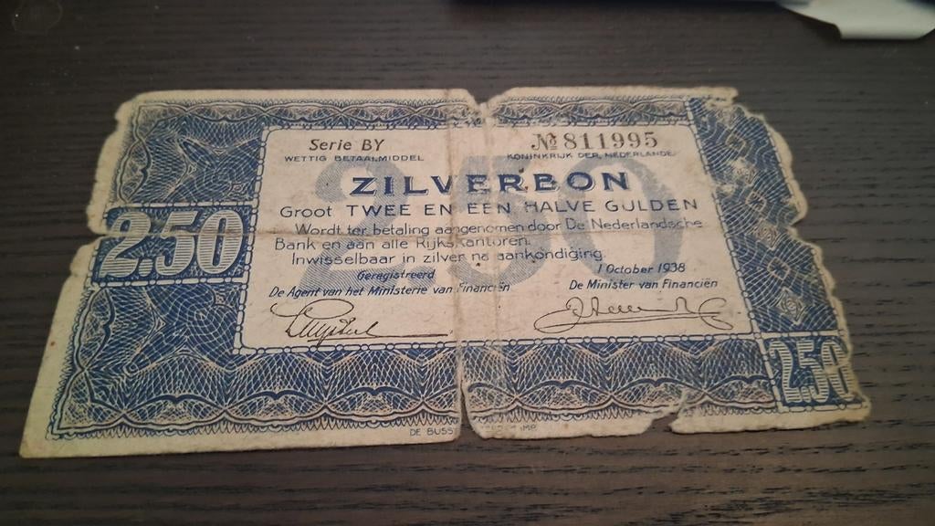 Zilverbon 2,50 gulden 1 oktober 1938, Ophalen of Verzenden