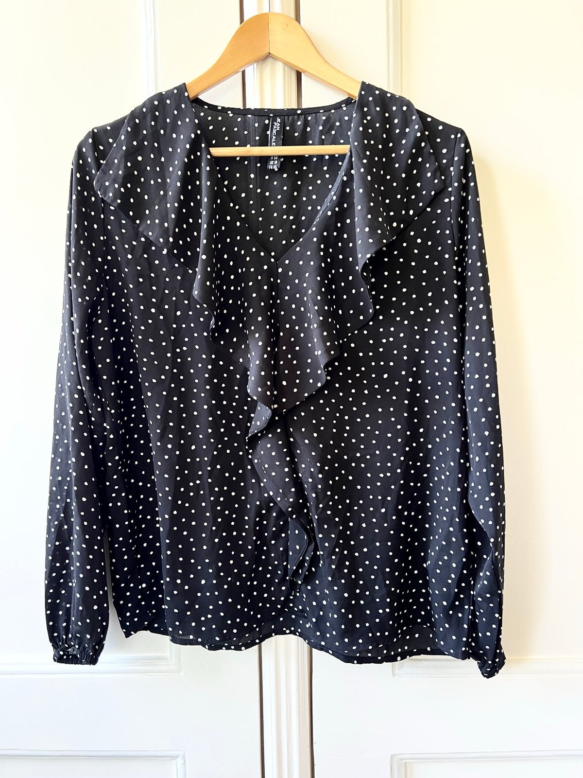 Jean Pascale Zwarte Blouse met Witte Stippen, maat 44, Ophalen of Verzenden, Zo goed als nieuw, Maat 42/44 (L), Zwart