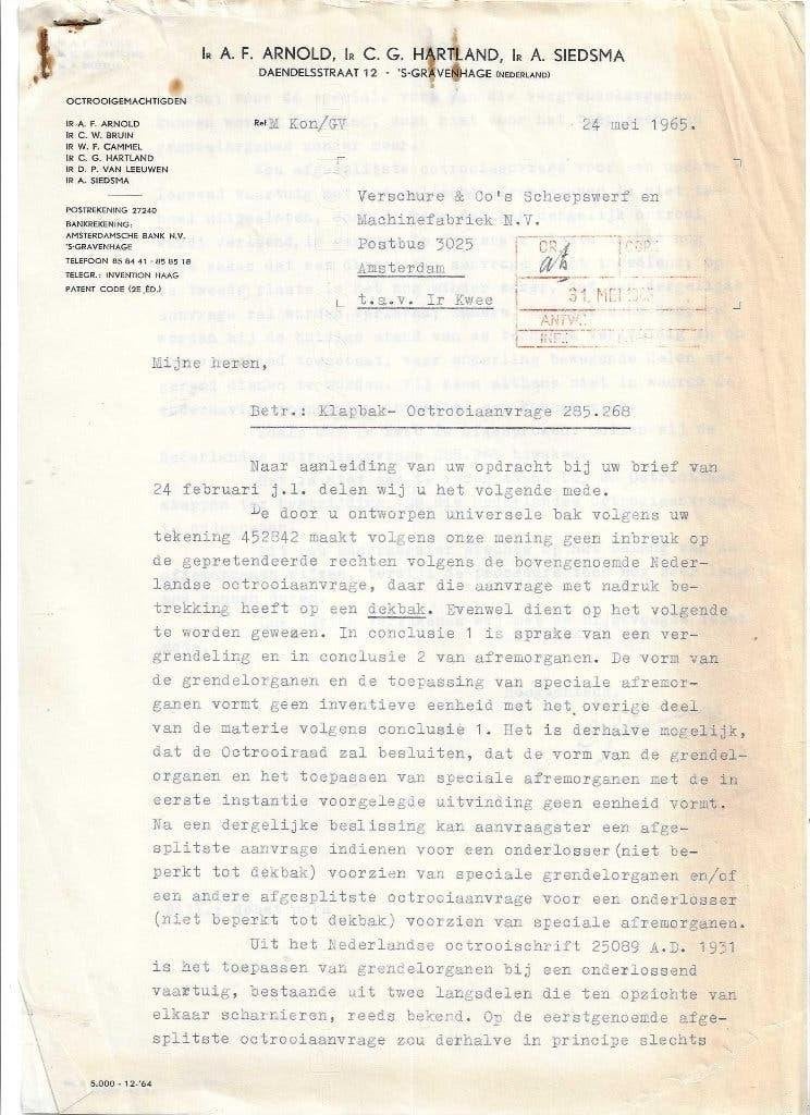 capelle a/d ijssel octrooiaanvraag v vuyk  scheepswerf  1965, Verzamelen, Verzenden, Gebruikt, Motorboot, Overige typen