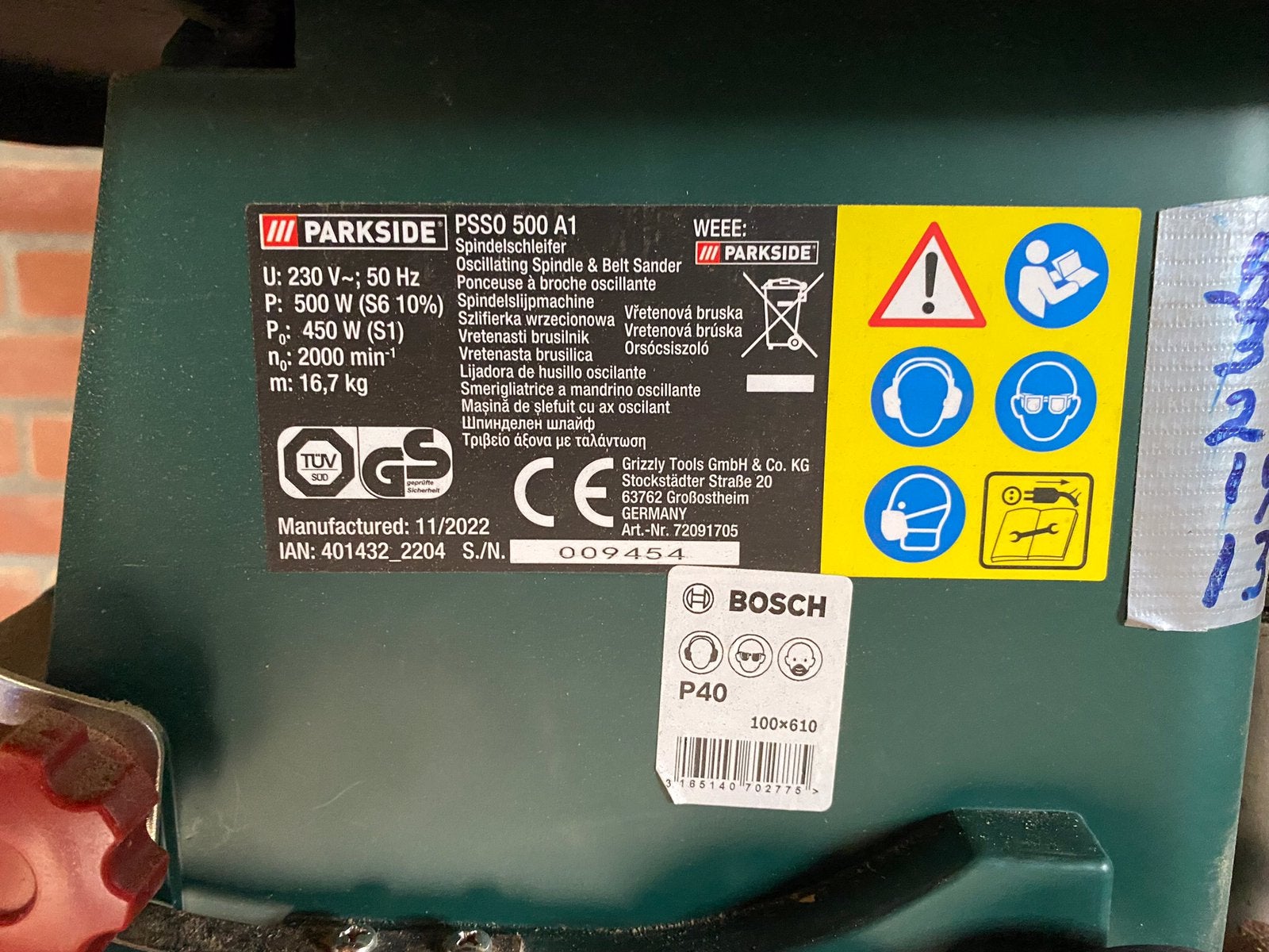 Spindelslijpmachine, Ophalen, Zo goed als nieuw, Minder dan 600 watt, Bandschuurmachine