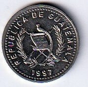 25  cent  1997  Guatemala. km. 278.6, Ophalen of Verzenden, Noord-Amerika, Losse munt