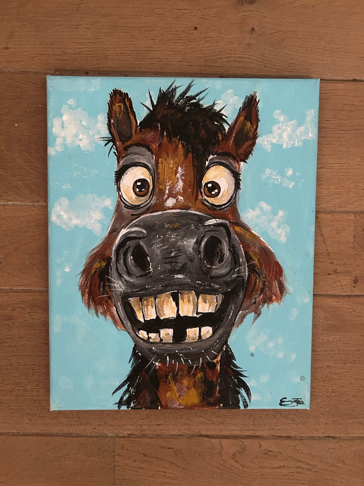 Vrolijk paard schilderij - Acryl op doek 25x30 cm, Acrylverf, Doek, Expressionistisch, Dieren