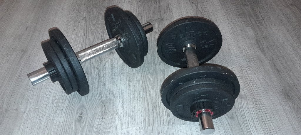 Domyos Halterset 20 kg – Compleet met opbergkoffer, Sport en Fitness, Fitnessmaterialen, Ophalen, Gebruikt, Benen, Halterset