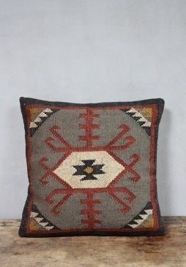 Uniek Stoer Kelim Kussen Werelds Landelijk Sierkussen Deco, Meerkleurig, Vierkant, Nieuw, Sierkussen