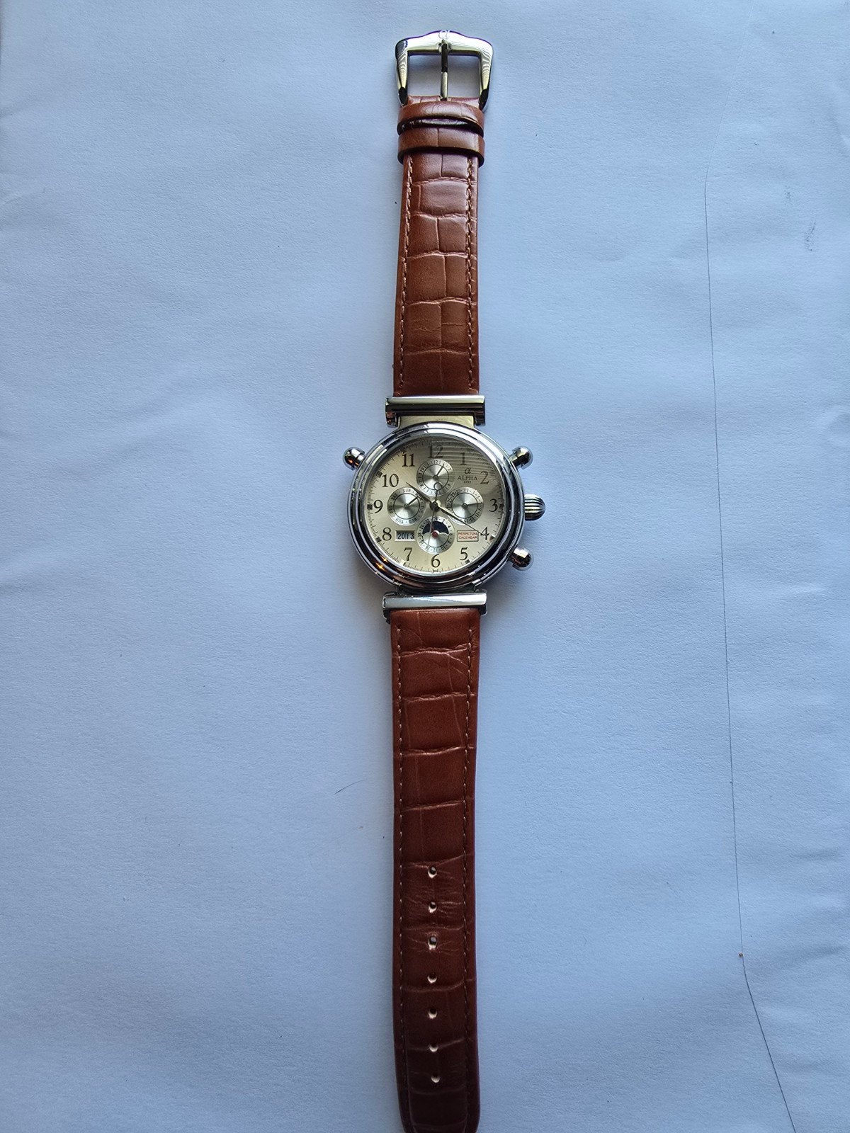 Alpha Perpetual Calendar Automatisch Horloge 1993, Ophalen of Verzenden, Zo goed als nieuw, Leer, Overige merken
