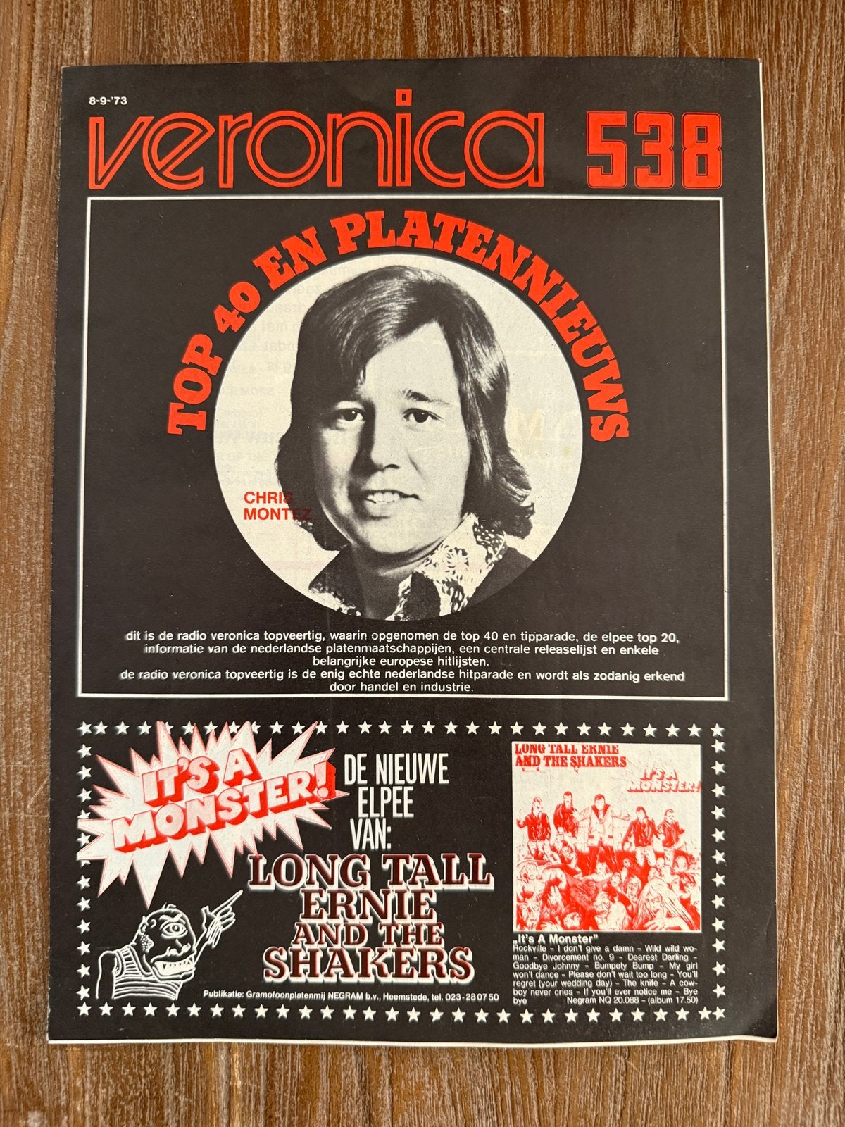 Veronica 528 Top 40 - Golden Earring 8 september 1973, Ophalen of Verzenden, Gelezen, Muziek, Film of Tv