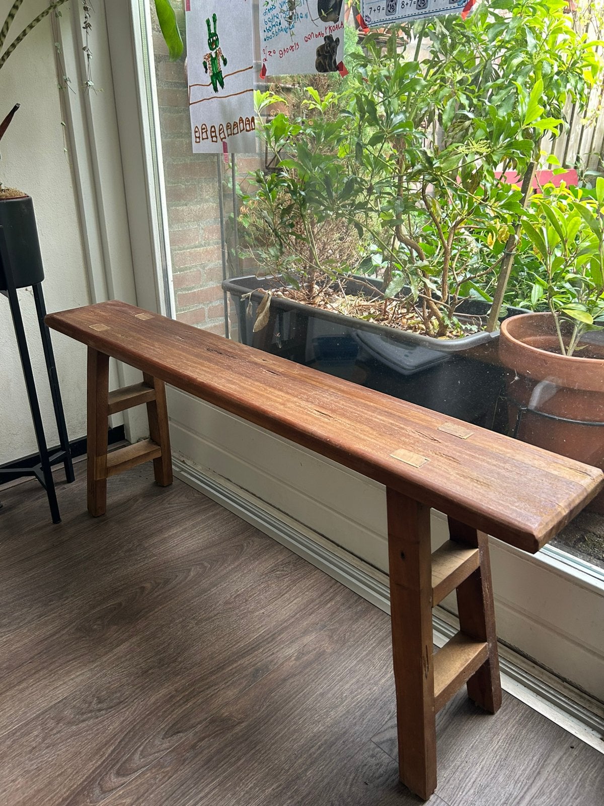 Rustiek Houten Bankje / Plantentafel (120 cm), Ophalen, 100 tot 150 cm, Zo goed als nieuw, 25 tot 50 cm