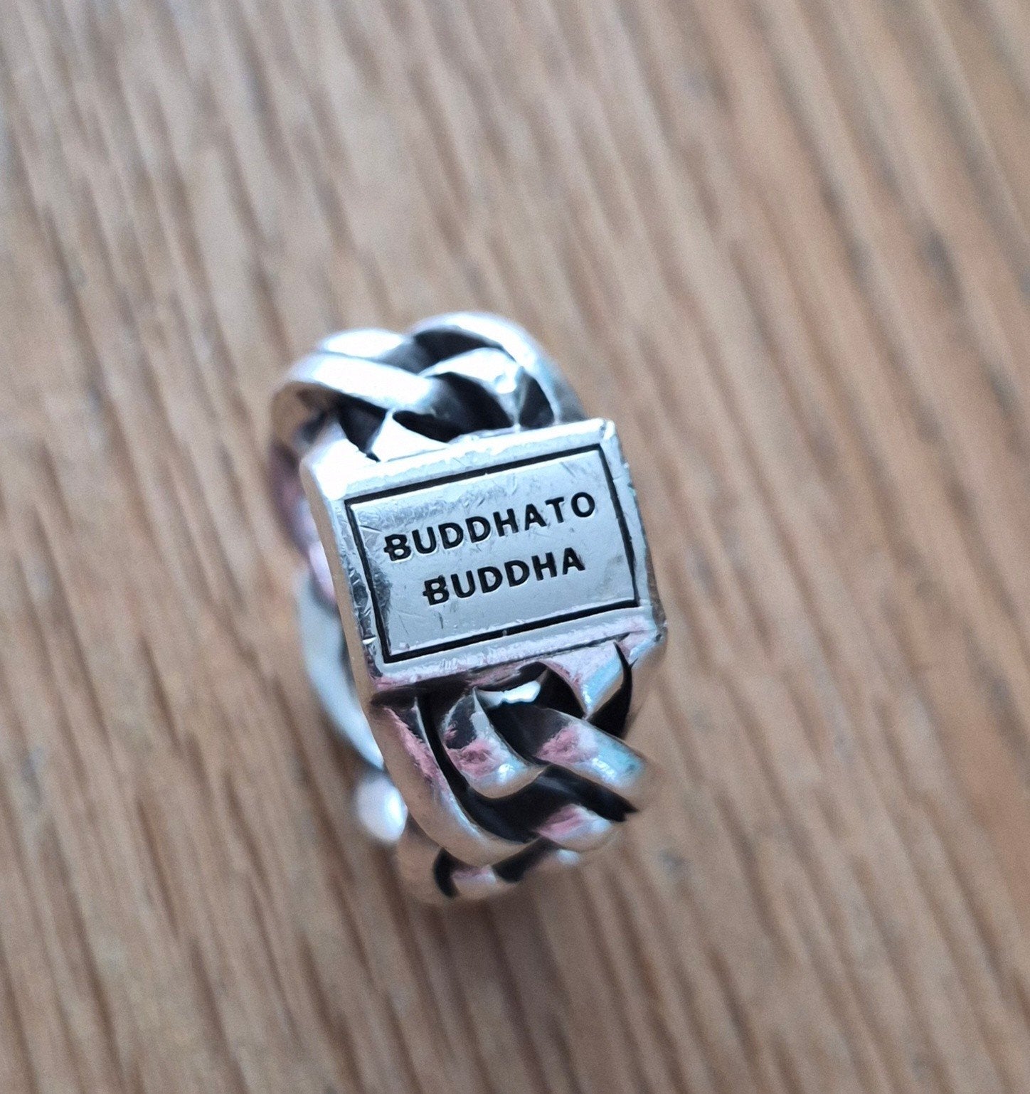 Buddha to Buddha ring, massief zilver, maat 18, Sieraden, Tassen en Uiterlijk, Ringen, Ophalen, 18 tot 19, Gebruikt, Dame of Heer