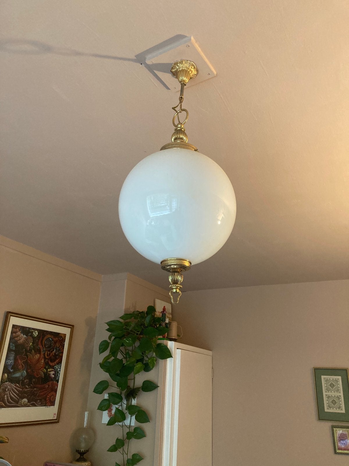 Vintage plafondlamp diameter 30 cm, Ophalen, Hanglamp, 30 cm, Goud